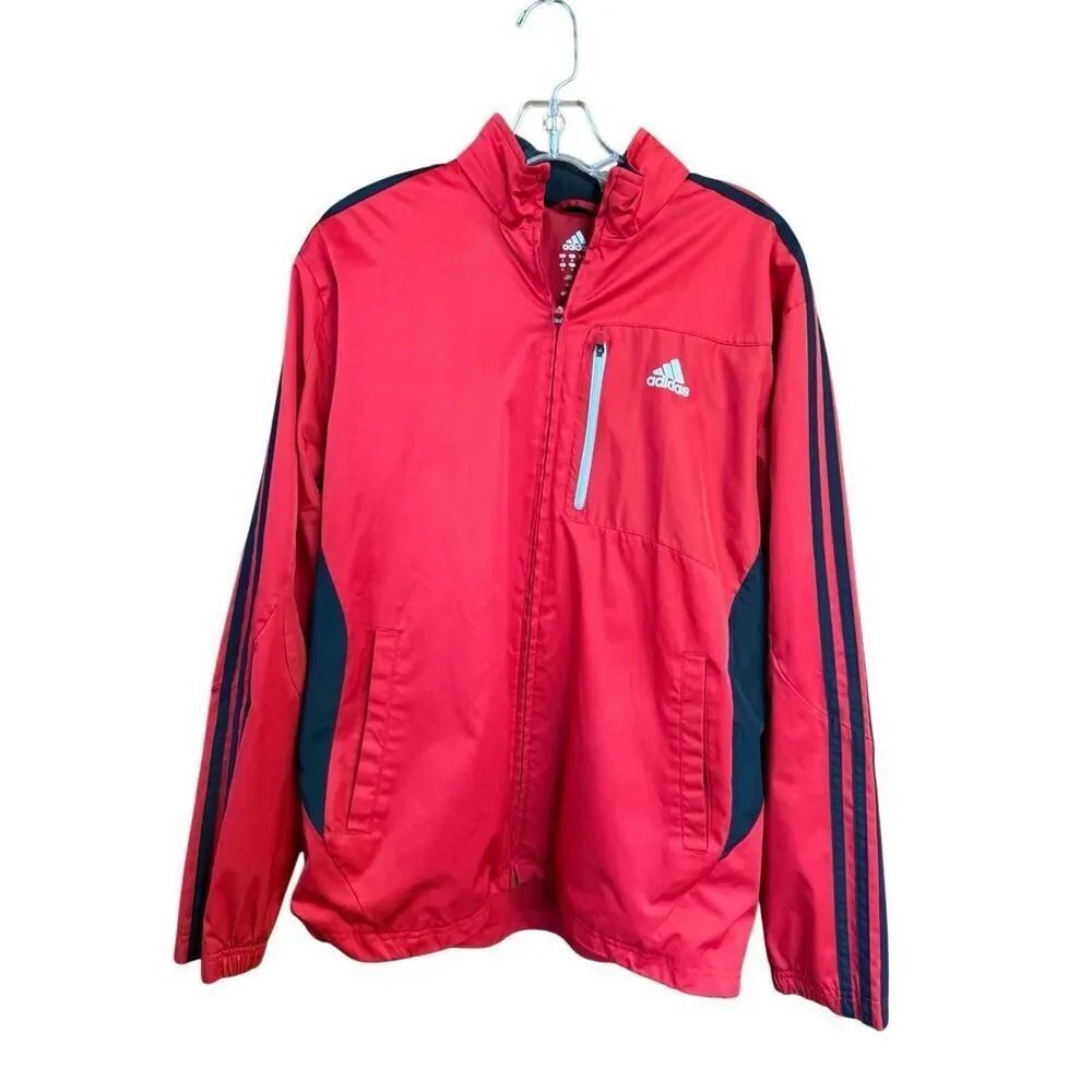 Adidas Mens Hoodie Windbreaker Jacket Red/Black Sz M